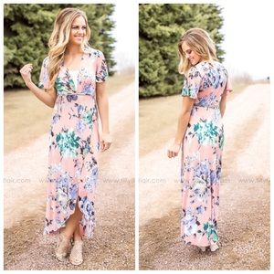 Adalie Floral - Peach Wrap Hi Low Dress